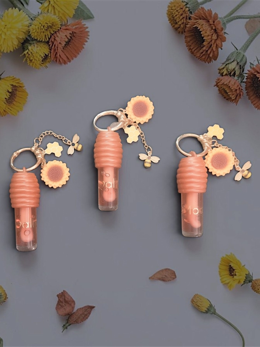 Mocoallure Honey Pot Lip Oil Keychain Set Of 3 - Sunflower Bee Honeycomb